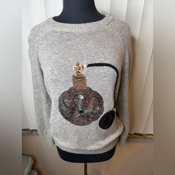H&M grey alpaca blend sweater sequined perfume bottle embroidery Size Small - Picture 2 of 8